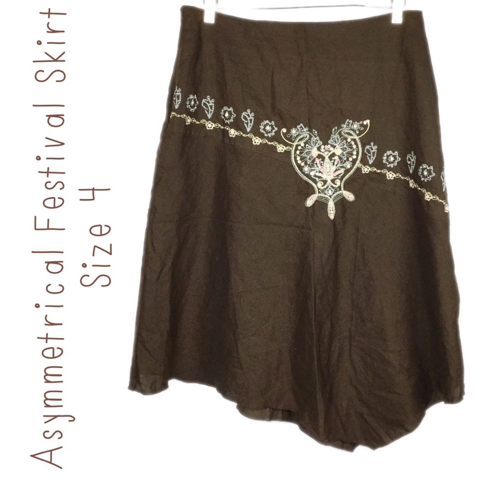 Asymmetric Hem Embellished Festival Skirt Size 4